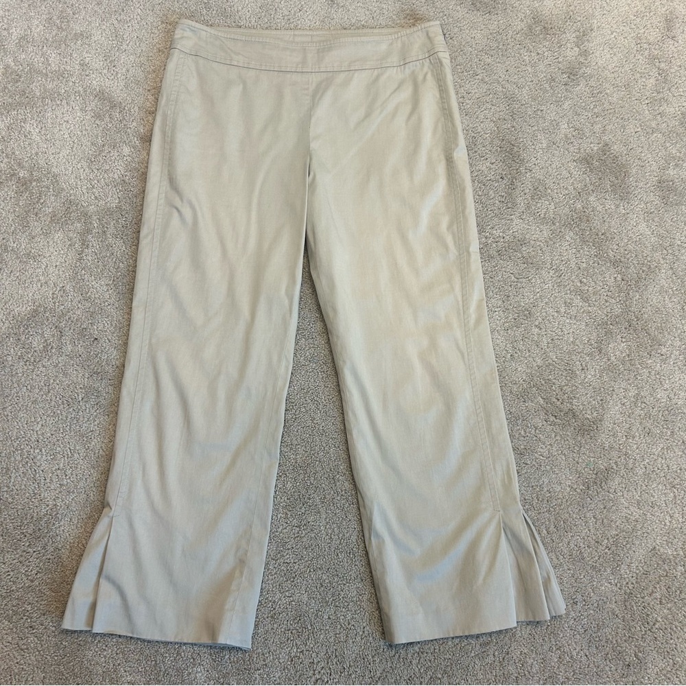 Akris Punto neutral beige classic cropped capri pants pleated ankle cuff hem 8
